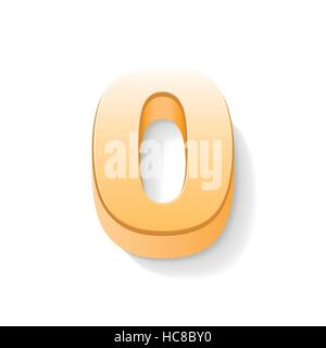 3d oro lucido numero 0 su sfondo bianco Illustrazione Vettoriale