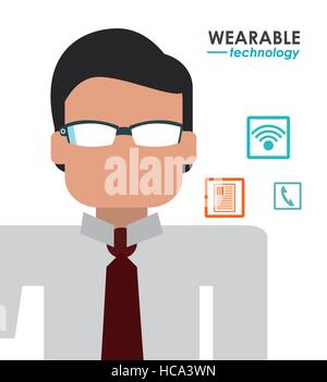 Business man smart occhiali icone di lavoro Illustrazione Vettoriale