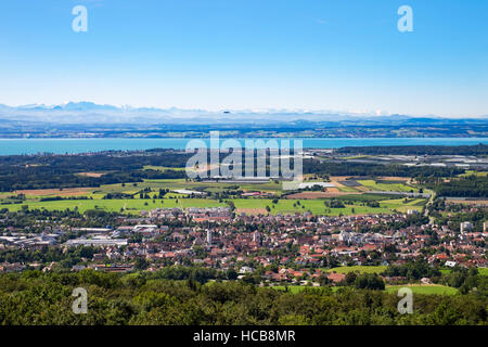 Markdorf, il lago di Costanza con alpi svizzere, vista da Gehrenberg, Linzgau, Lago Constancekreis, Alta Svevia, Baden-Württemberg Foto Stock