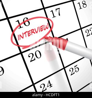 Intervista parola cerchio contrassegnato su un calendario da una penna rossa Illustrazione Vettoriale