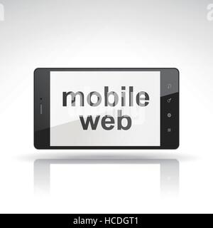 Mobile Web parole sul telefono cellulare isolato su bianco Illustrazione Vettoriale