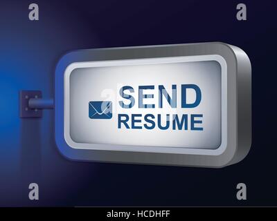 Inviare curriculum parole sul cartellone su sfondo blu Illustrazione Vettoriale