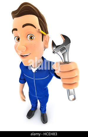 3d azienda meccanica di una chiave regolabile, illustrazione isolato con sfondo bianco Foto Stock