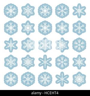 Set di diversi fiocchi di neve in inverno Illustrazione Vettoriale