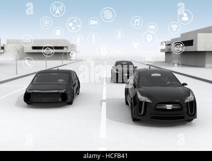 Connesso concetto vetture. Il rendering 3D'immagine. Foto Stock