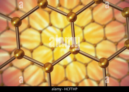 Il rendering di nanotecnologia esagonale forma geometrica di close-up, concetto grafene struttura atomica. Foto Stock