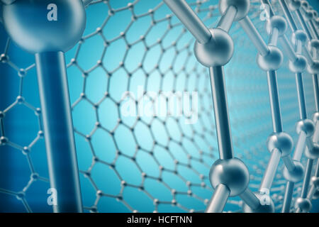 Il rendering di tubo astratta nanotecnologie esagonale forma geometrica di close-up, concetto grafene struttura molecolare Foto Stock