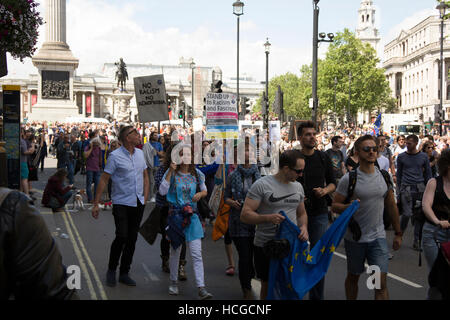 Rally per l'Europa, Londra, persone di manifestare contro la decisione di lasciare l Europa dopo il referendum brexit del 2016. Foto Stock