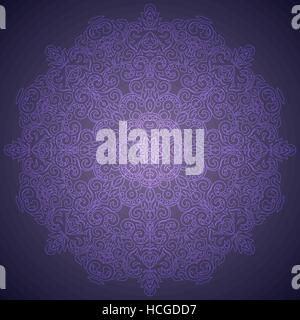 Lacy mandala in stile indiano. Ornamento di Boemia. Royal cerchio viola tracery. Modello unico di design o di sfondo. Illustrazione Vettoriale