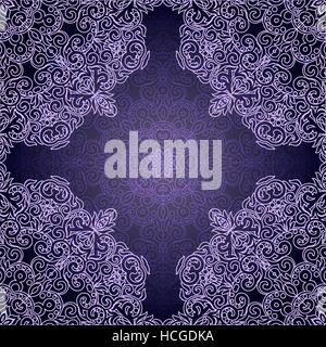 Modello senza cuciture con Lacy mandala in stile indiano. Ornamento di Boemia. Royal cerchio viola tracery. Modello unico di design o di sfondo. Illustrazione Vettoriale