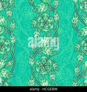 Vettore sfondo senza giunture con rami floreali. Ornamento intricata fatta di fiori intrecciati Illustrazione Vettoriale