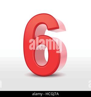 Red 3d numero 6 isolato su bianco Illustrazione Vettoriale