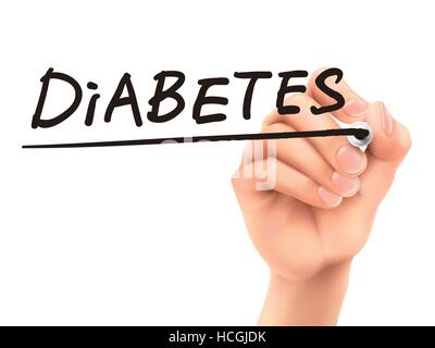 Il diabete parola scritta da 3d lato su sfondo bianco Illustrazione Vettoriale