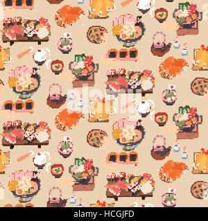 Giapponese delizioso pasto seamless pattern in stile piatto Illustrazione Vettoriale