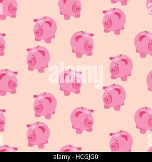 Seamless pattern del piccolo grazioso piggybank su sfondo beige Illustrazione Vettoriale