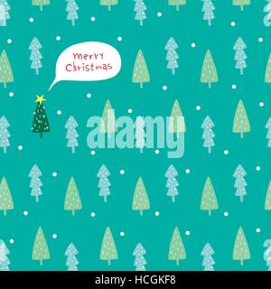 Albero di natale impostato su sfondo verde in mano stile disegnato Illustrazione Vettoriale