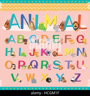 Delizioso alfabeto animale insieme di raccolta in stile cartoon Illustrazione Vettoriale