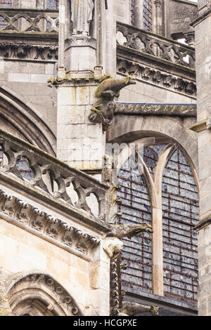 Doccioni sulla cattedrale di Le Mans, in Francia. Foto Stock