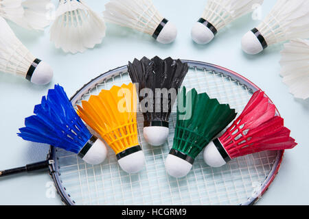 Badminton racchetta e volani come strumenti di tifo Foto Stock