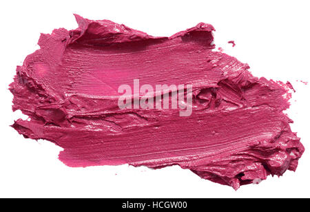 Rosa scuro corsa di rossetto isolato su uno sfondo bianco. Foto Stock