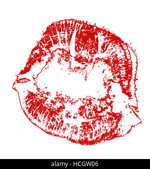 Labbra rosse imprint isolati su sfondo bianco. Foto Stock