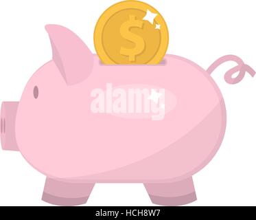 Salvadanaio icona, design piatto. Salvadanaio di suino isolati su sfondo bianco. Illustrazione Vettoriale, clip art. Illustrazione Vettoriale