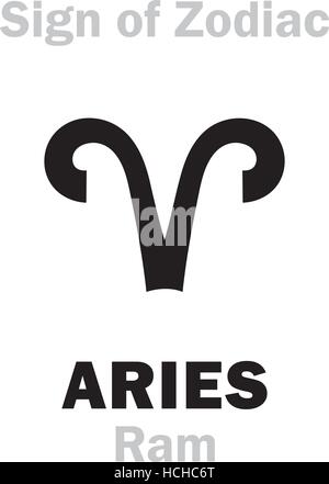 Alfabeto astrologia: segno zodiacale di Aries (ram). Caratteri geroglifici segno (simbolo unico). Illustrazione Vettoriale