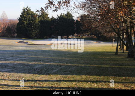 La brina sul fairway e green Foto Stock