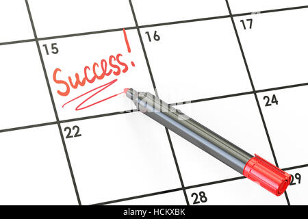 Data di successo sul concetto di calendario, rendering 3D Foto Stock