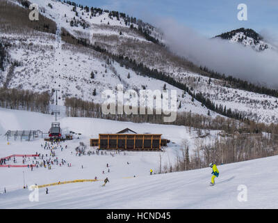 I minatori zona di campeggio e Quicksilver Gondola, Park City Mountain Resort, Park City, Utah. Foto Stock