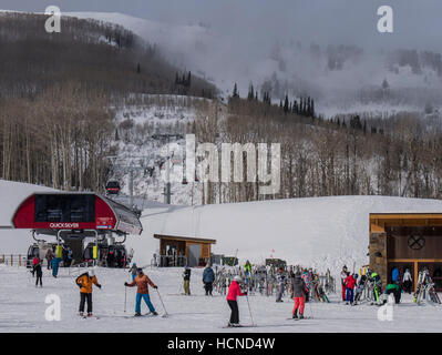 I minatori Camp e Quicksilver Gondola, Park City Mountain Resort, Park City, Utah. Foto Stock