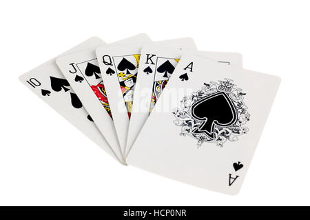 Spade Royal Flush su sfondo bianco Foto Stock