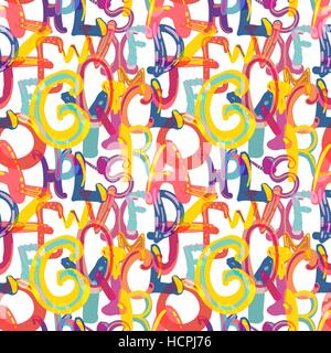 Un sacco di disegnati a mano carino infantile lettere su bianco, modello senza giunture Illustrazione Vettoriale