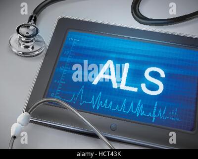 ALS display di parola su tablet sopra il tavolo Illustrazione Vettoriale
