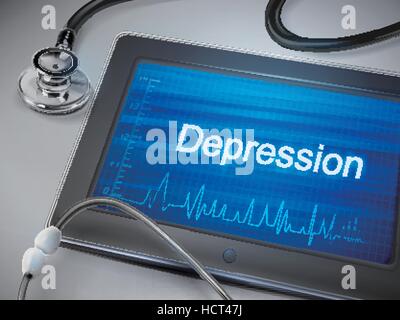 Depressione display di parola su tablet sopra il tavolo Illustrazione Vettoriale