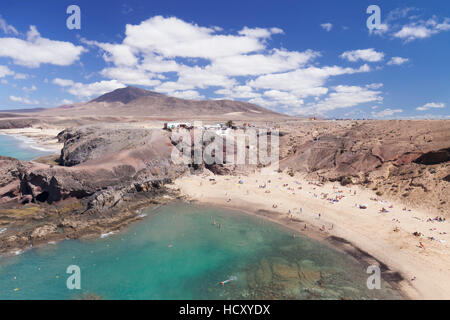 Playa Papagayo beach, vicino a Playa Blanca, Lanzarote, Isole Canarie, Spagna, Atlantico Foto Stock