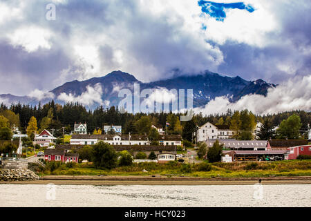 Vista del porto di Haines, Alaska, STATI UNITI D'AMERICA Foto Stock