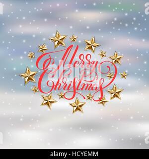 Holiday sfondo con stelle dorate e manoscritti merry chris Illustrazione Vettoriale