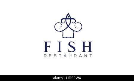 Ristorante di Pesce logo vettoriale del modello di progettazione Illustrazione Vettoriale