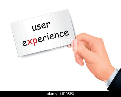 Esperienza utente scheda nella mano isolate su sfondo bianco Illustrazione Vettoriale
