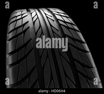 Pneumatici per auto close-up inverno profilo di ruota la struttura su sfondo nero - 3d rendering Foto Stock