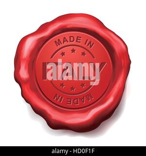 Made in Italy sigillo di cera rossa su sfondo bianco Illustrazione Vettoriale