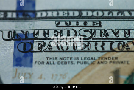 Primo piano di 100 dollari bill in valuta statunitense Foto Stock