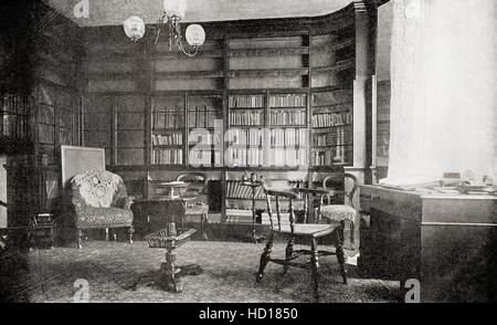 La biblioteca di Gad's Hill Place, Higham, Kent, Inghilterra. Casa di Charles John Huffam Dickens, 1812 - 1870. Scrittore inglese e critico sociale. Foto Stock