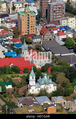 Vista di funivie, città di Hakodate, prefettura di Hokkaido, Giappone, Asia Foto Stock