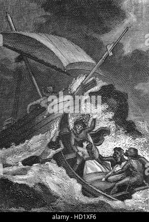 Il naufragio della "White Ship" il 25 novembre 1120 con William il Aethling, unico figlio di Enrico I di bordo. Con un equipaggio in stato di ebbrezza, la nave è stata forata di quando essa ha colpito una roccia. Il principe William' ha preso per un piccolo gommone, ma sentire il suo half-sister chiamandolo. Egli ha restituito, l'equipaggio in stato di ebbrezza ha tentato di arrampicarsi sul gommone e capovolto e affondò senza lasciare traccia off Barfleur, Normandia,. Foto Stock
