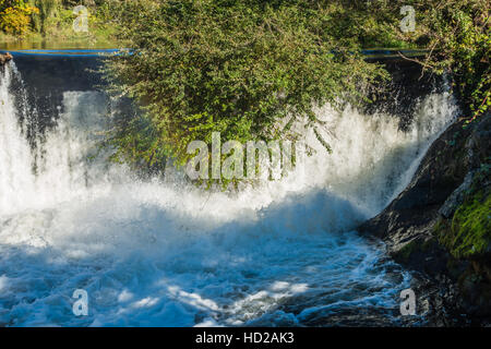 Closeup shot di una sezione di Tumwater cade con boccole appesa sopra l'acqua. Foto Stock