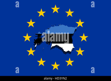 Estonia mappa su Euro europea sullo sfondo Foto Stock