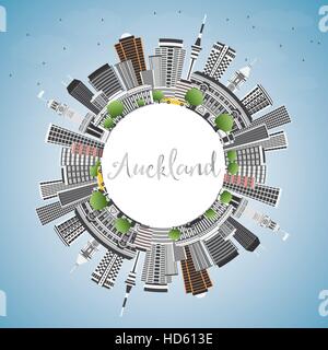 Lo Skyline di Auckland con edifici grigi, Blu Cielo e spazio di copia. Illustrazione Vettoriale. Viaggi di affari e di turismo con il concetto di architettura moderna. Illustrazione Vettoriale