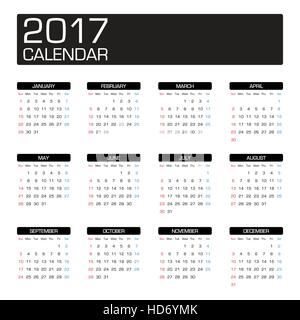 2017 anno di modello di calendario Illustrazione Vettoriale